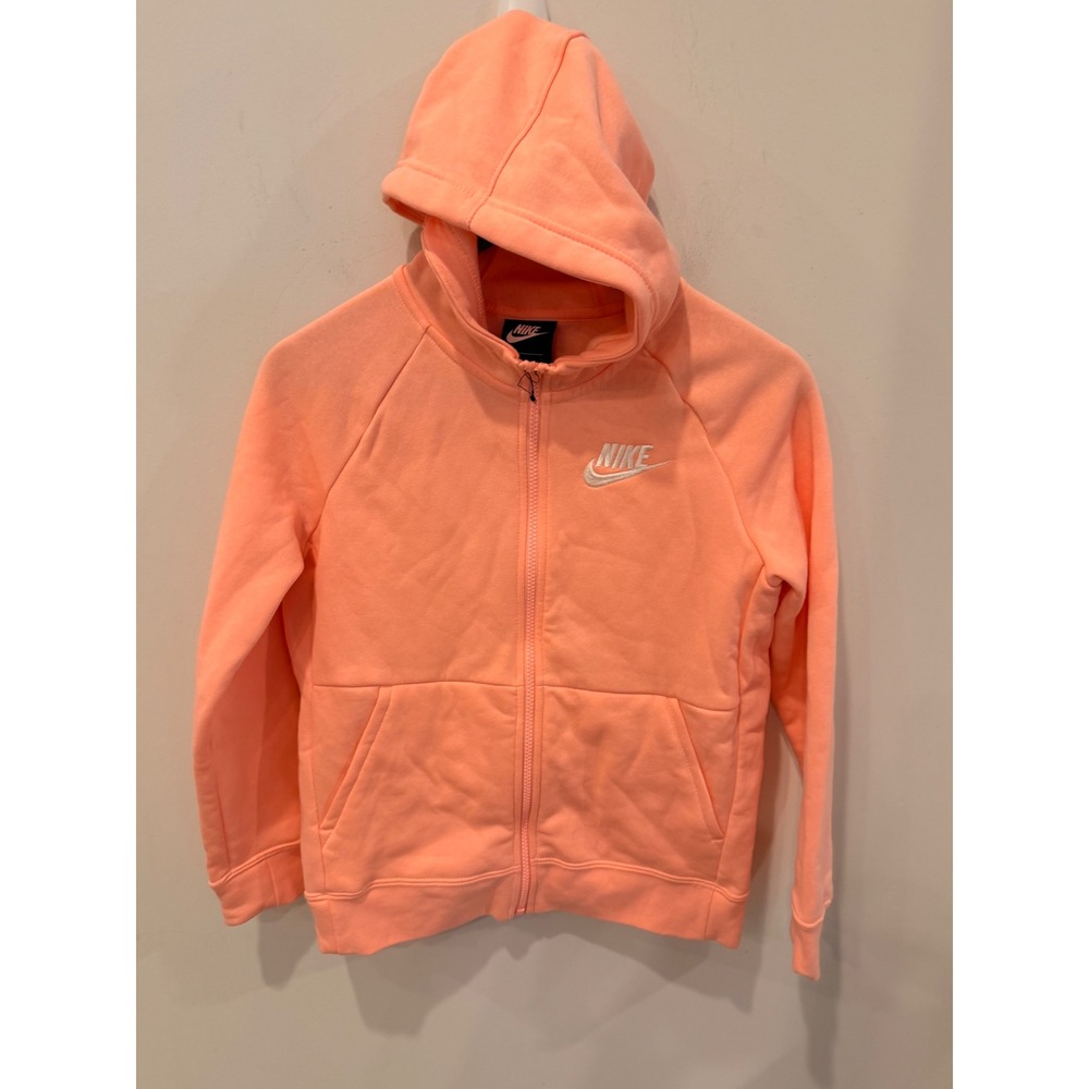 Nike Girls Sportswear Full Zip Fleece Hoodie L Bleached Coral BV2712-697 New
